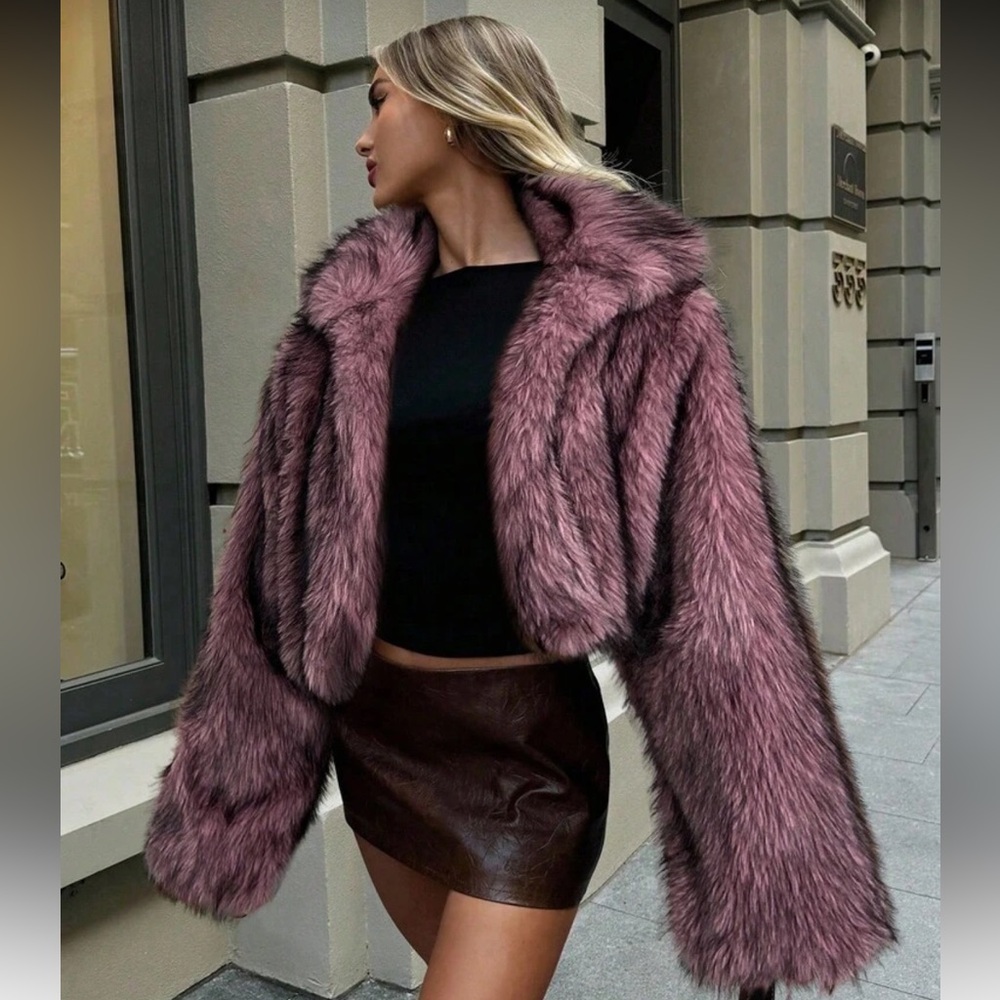 Plum Faux Fur Cropped Teddy Jacket - Women